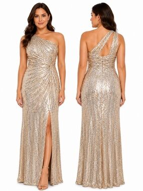 Rene Ruiz Collection - One-Shoulder Twist Front Ombre Sequin Gown